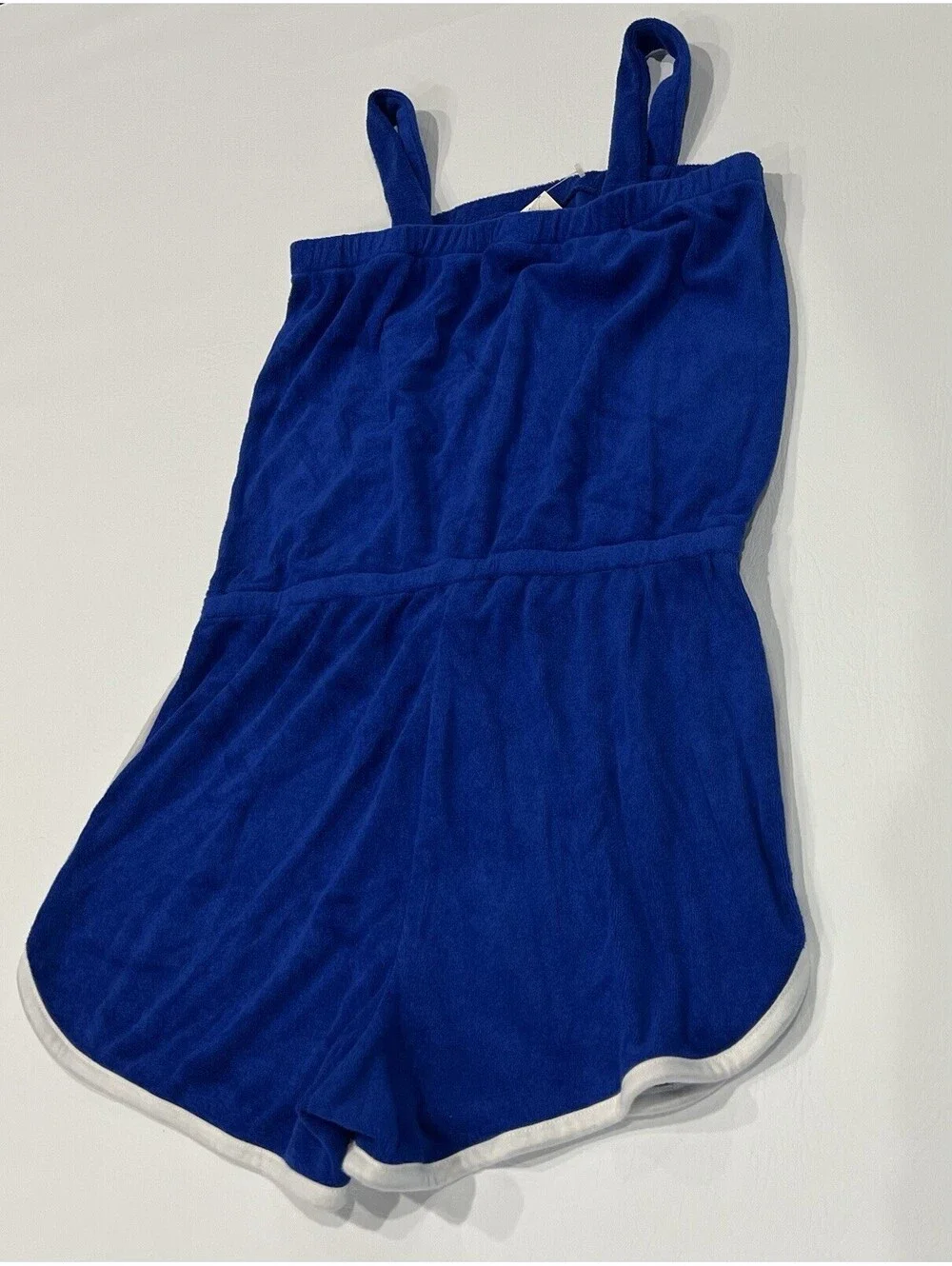 Justice 8/10 Romper Swim Cover Sleeveless Blue Terry Cloth w/ Patches New
